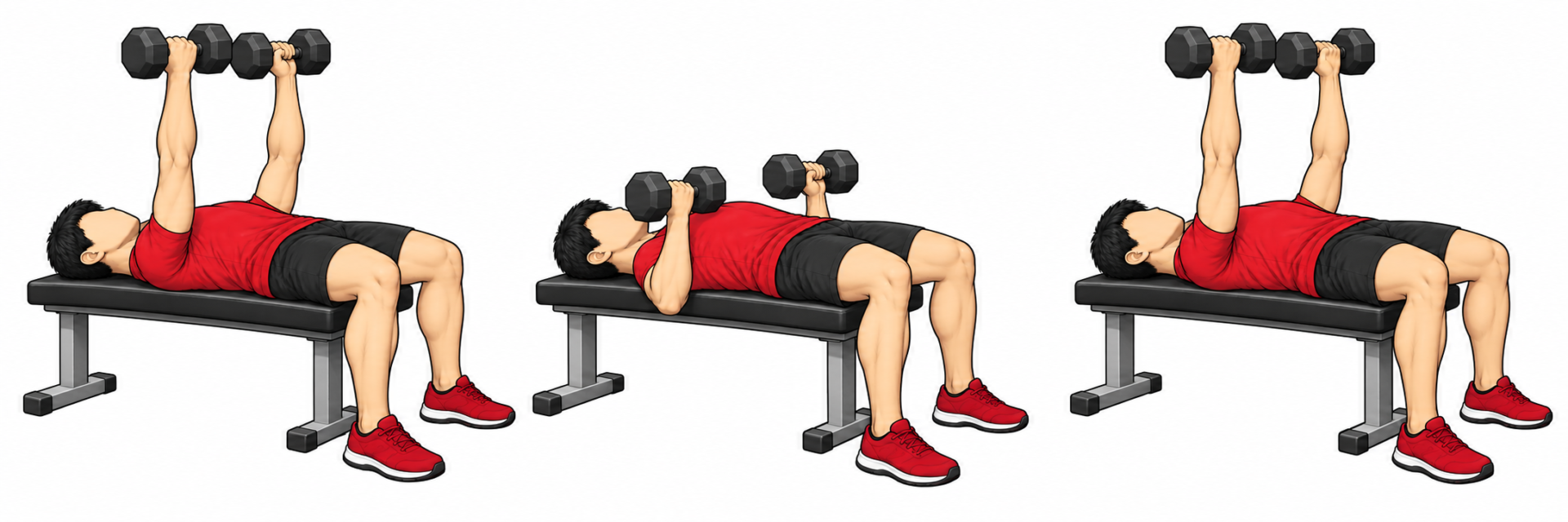 DB Bench Press（ダンベルベンチプレス）：スタート：胸の上で支える