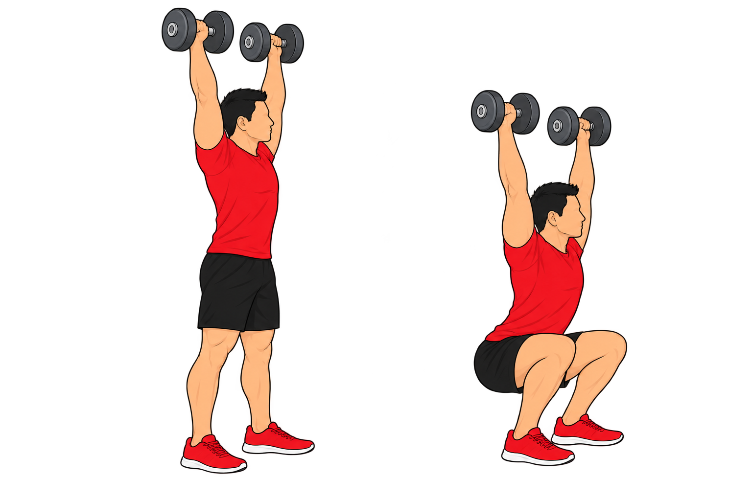 DB Overhead Squat(DBオーバーヘッドスクワット):スタート