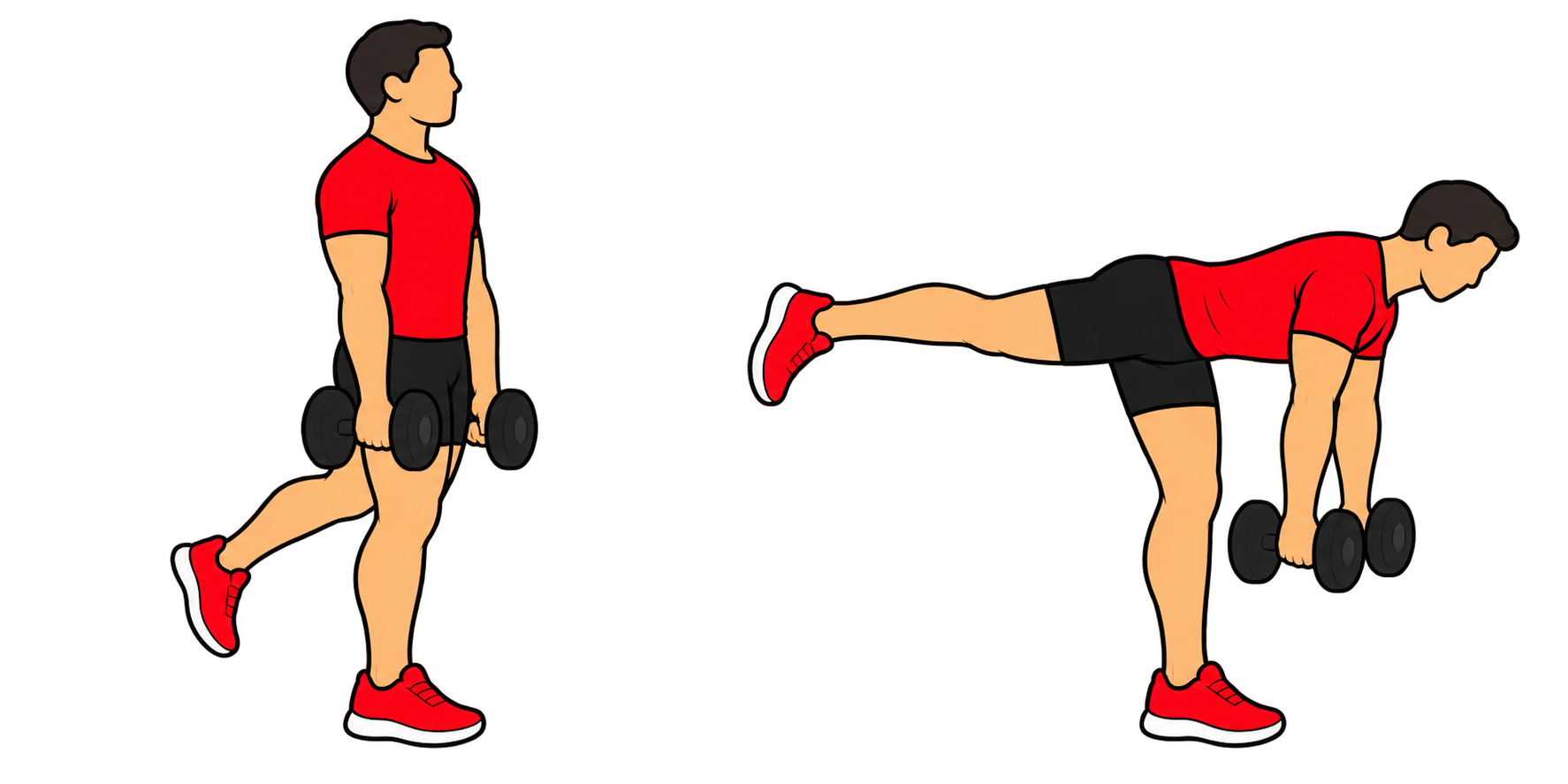 1-Leg SLDL(1レッグ・スティフレッグデッドリフト):スタート:片脚立ち