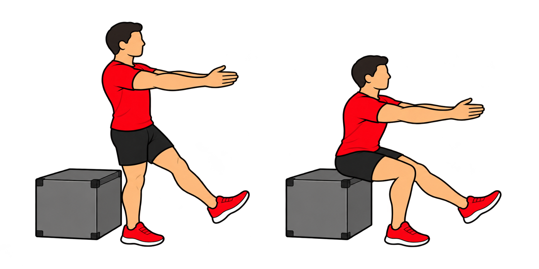 1-Leg Box Squat(1レッグ・ボックススクワット):スタート:片脚立ち