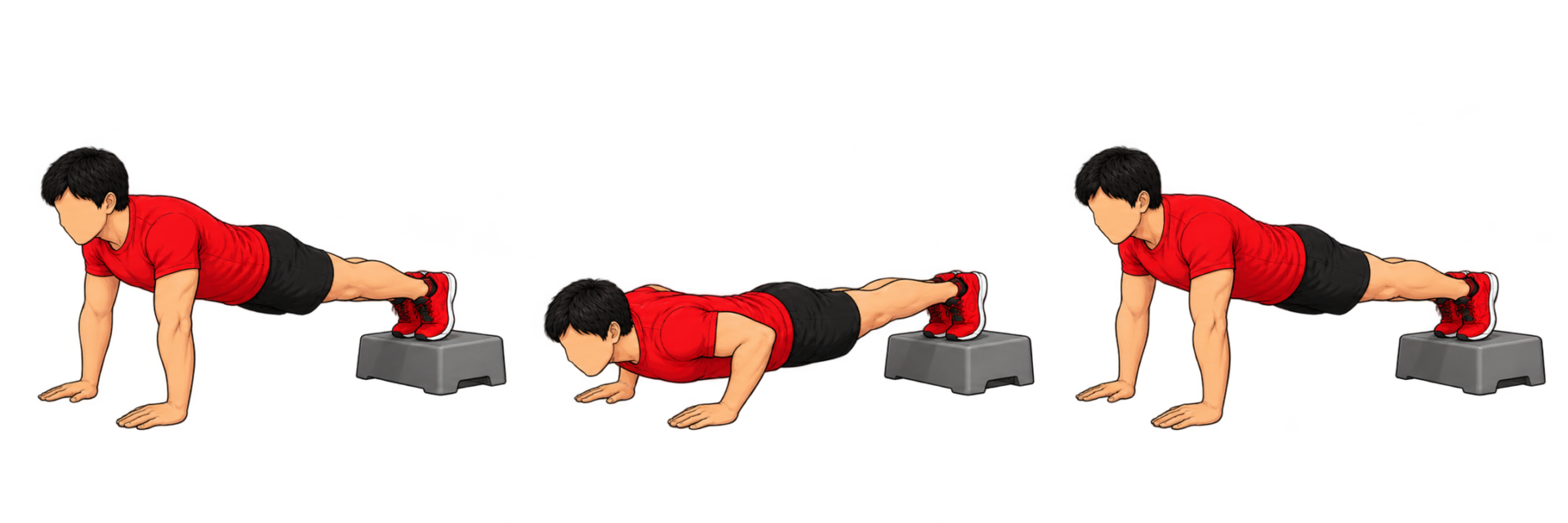 Feet Elevated Push Up（足上げプッシュアップ）：スタート：足を台に乗せる